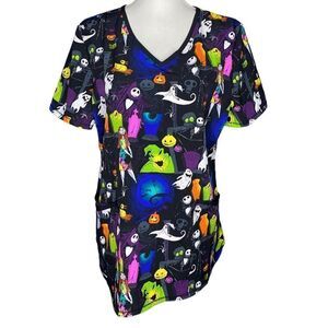 Disney The Nightmare Before Christmas Halloween Scrub Top Shirt Wm’s Med